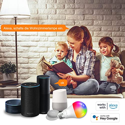 ANTELA Alexa Glühbirne E27 9W, Smart WLAN LED RGB Dimmbare Birne Lampe, App Steuern Kompatibel mit Google Home, Warmweiß (2700K) Kaltweiß (6500K), Kein Hub Benötigt, 2 Stück – Bild 4