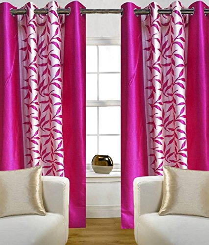 Galaxy Home Decor Polyester Abstract Eyelet Door Curtains for Window (5ft, Pink) - Set of 2