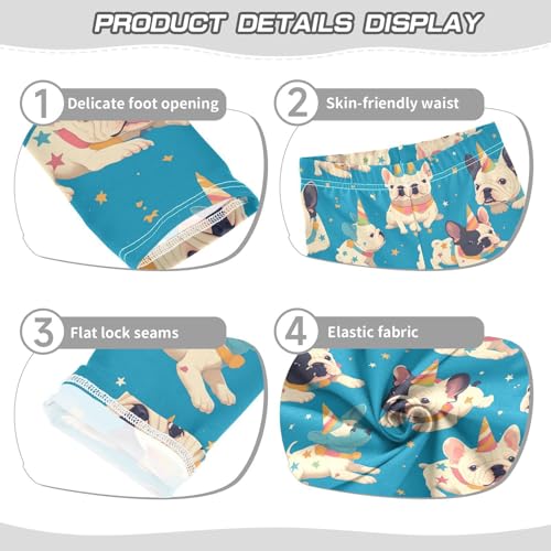 Funny French Bulldogs Girls' Leggings Toddler Doodles Unicorn Horns Kids Yoga Pants Dance Active Tights 4T3