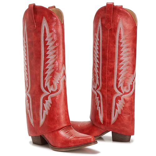 Image of Fold Over Boots for Women Pointy Pull-on Wedge Heel Knee Shark Boot With Side Zipper Padlock Design