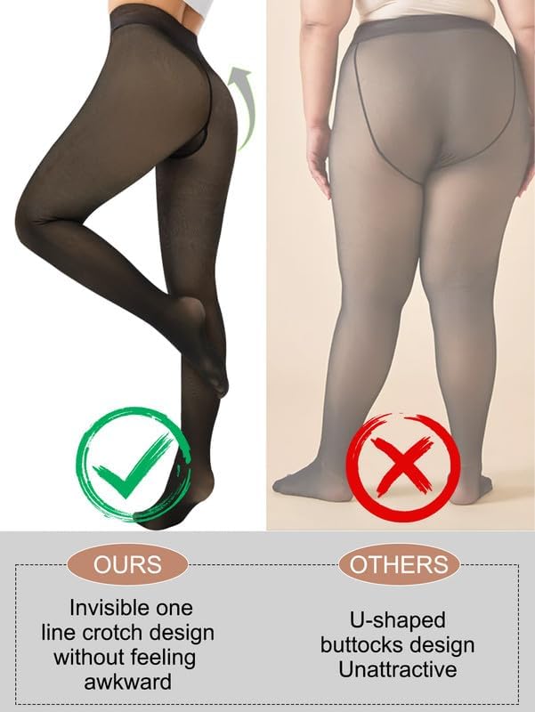 Women Fleece Lined Tights Warm Fake Translucent High Waist Pantyhose One Seam Thermal Outdoor Leggings Winter 6Colors - Image 4