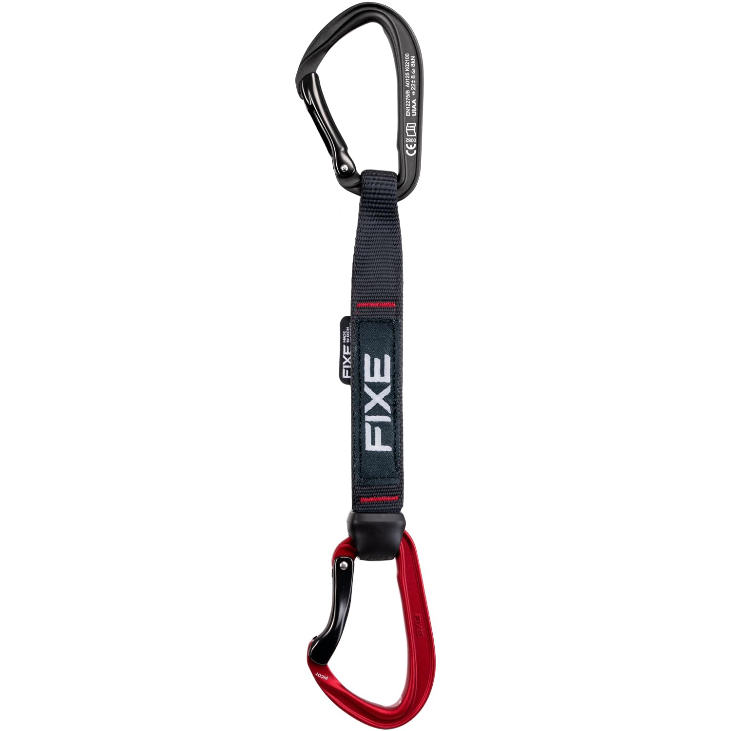 FIXE - Cinta Exprés Picot Team Edition para Escalada Deportiva y Desplomes - Alta Visibilidad y Máxima Precisión - Mosquetones Picot Curve + Straight - Poliamida - 18 cm - Color Rojo