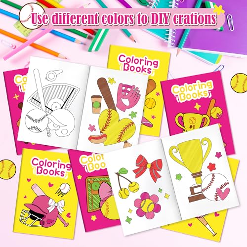 Image of Softball Coloring Books for Kids - 24Pcs Bulk Softball Mini Coloring Booklet Sports Ball Theme DIY Art Drawing Book for Toddlers Birthday Summer Party Favor Classroom Reward Gift Art Activity Supplies