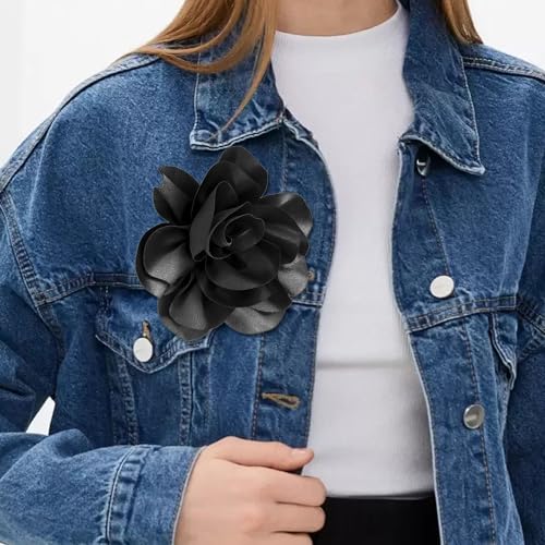 Image of 2Pack 6inch Extra Large Satin Brooches Lapel Pins Dainty Elegant Fabric Camellia Rose Flower Brooch Pin for Women Wedding Part Dance Clothes Accessories Jewelry