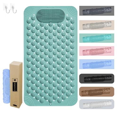 Image of Charge -X Anti Slip Bath Mat with Foot Scrubber for Bathroom | 2-in-1 Silicone Shower Mat with Suction Cups & Drainage Holes | Deep Cleaning Foot Scrubber Massage Mat (70 x 35 cm) Green