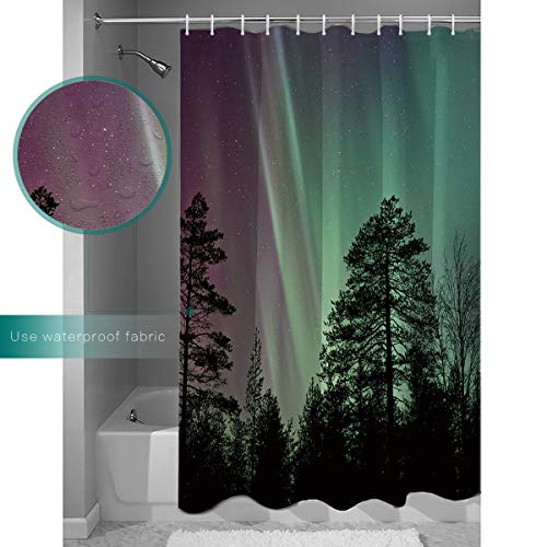 48x72 inches Bathroom Shower Curtain, Aurora Lanscape Fabric Shower Curtain with Hooks, Decorative Bathroom Accessories, Waterproof Machine Washable Bath Curtain