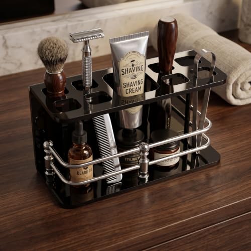 Image of self Adhesive Wall Mounted Acrylic Toothpaste Holder,Toothbrush Stand,Toothpaste Tubler for Bathroom Organizer Rack for Home(Black Acrylic) (Full S.S Black)