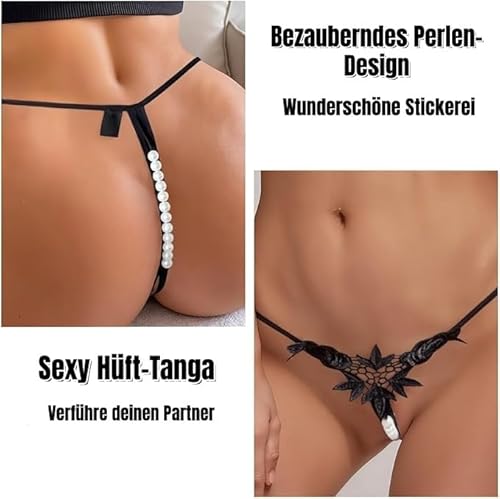 KING STORY Sexy G-String Tanga Mit Perlen Schwarz Spitze Slip Ouvert Für Frauen Große Größen Spitze Dessous Damen Sexy Unterwäsche für Frau Soft Höschen