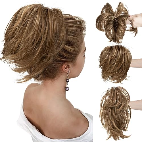 CJL HAIR Claw Clip Short Ponytail Hair Extensions Bendable Metals Messy Bun Hair piece Straight Fake Hairpieces