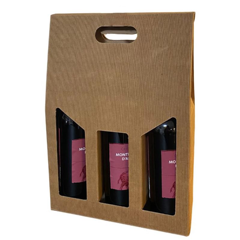 VIRSUS Scatola Portabottiglia Vini in Carta Avana per 3 BOTTIGLIE 4546, Misura 27x9x39 cm, Box Busta in cartone ondulato, per Bottiglie vino, Prosecco, Champagne, per Natale, Feste ed Eventi (20)