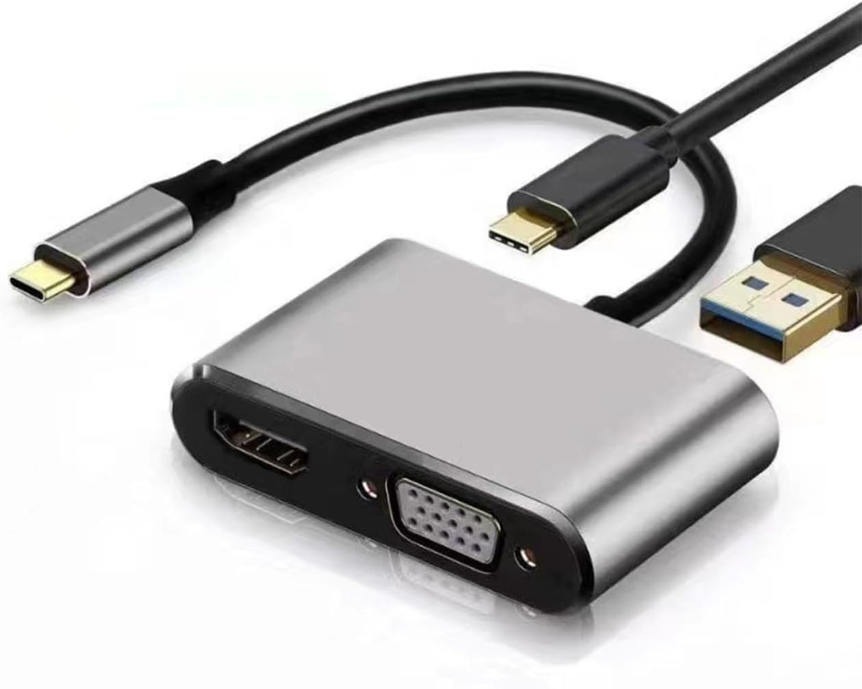 USB C to VGA Multi Adapter, 4-in-1 USB C to HDMI VGA Converter for Dual Monitors with PD Charging and USB 3.0 Port, 1080P Display Adapter Compatible with MacBook Pro, Surface, Dell XPS, HP, and More