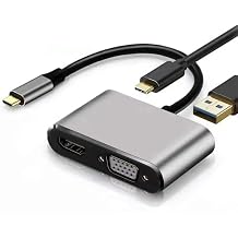 USB C to VGA Multi Adapter, 4-in-1 USB C to HDMI VGA Converter for Dual Monitors with PD Charging and USB 3.0 Port, 1080P Display Adapter Compatible with MacBook Pro, Surface, Dell XPS, HP, and More