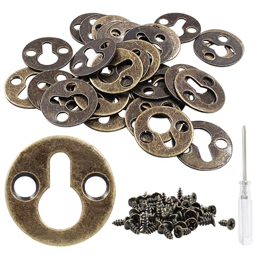 Image of 25 mm / 1 Inch Metal Keyhole Hangers, 30 Pcs Round Type Shelf Brackets, Bronze Keyhole Mounting Plate with Screws for Picture Frame, Wall