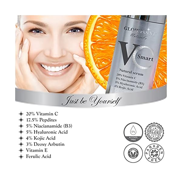 Glow-Point-Naturals-20-Natural-Vitamin-C-Serum-for-Face-with-5-Hyaluronic-Acid-5-Niacinamide-4-Kojic-Acid-Ferulic-Acid-E-B5-Skin-Lightening Glow Point Naturals, 20% Vitamin C Serum For Face With Hyaluronic Acid, 5% Niacinamide, 4% Kojic Acid, 4% D-Arbutin, VC Smart Serum