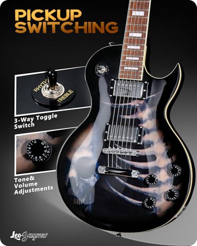 Image of Leo Jaymz SC Series Electric Guitar - Mahogany Body, Laurel Fingerboard, Dual Humbuckers, Tune-O-Matic Bridge, C Neck, 18:1 Tuners (Skull)