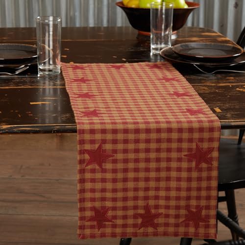 VHC Brands, Burgundy Star, Cotton, 13x36, Woven Runner, Red