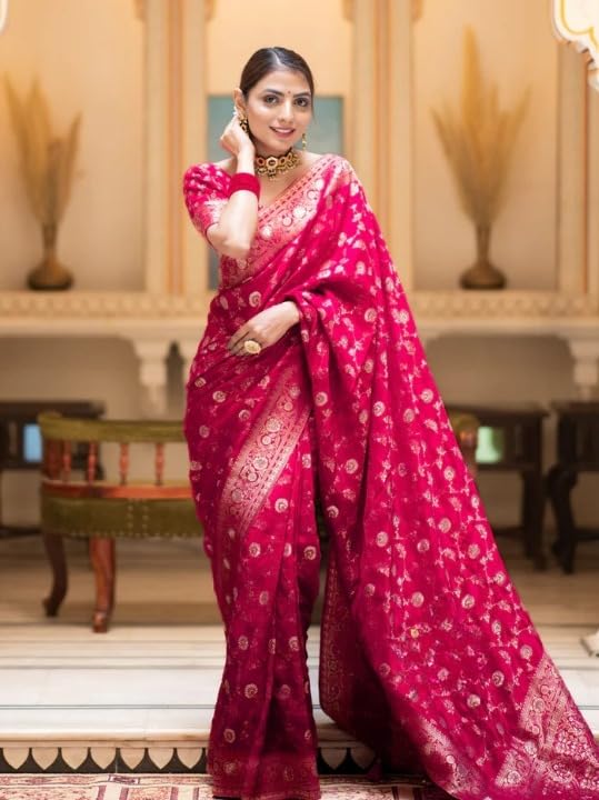 Image of Flosive Women's Soft Kangivaram Silk Saree With Copper Zari Weaving With Boluse