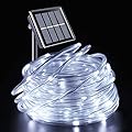 YEGUO 66ft 200 LED Solar Rope Lights Outdoor Waterproof, White String Lights for Outside, 8 Modes Fairy Lights in Clear Thin Tube