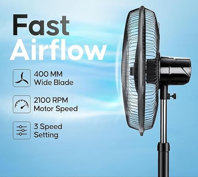 SPINKS-518 SERIES2026 High Speed 2400 RPM Mark-1(16 Inches) 400 MM StandFan/PedestalFan/FarrataFan With Adjustable Height with Flow Technology come with 5 Year Manufactured Warranty DOOR STEP SERVICE 3