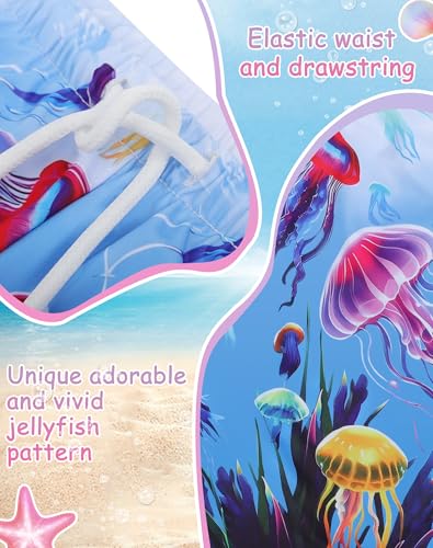 Girls Beach Board Shorts Swim Shorts with Liner Quick Dry Active Jellyfish Swim Trunk Have 2 Pockets Drawstring 2-12T4