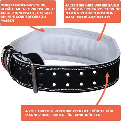 BEAST RAGE Gewichthebergürtel, Leder, strapazierfähig, Fitnessstudio, Bodybuilding, Workout, Training, Gewichthebergürtel, 10 verstellbare Löcher, 10,2 cm, gepolsterte (Schwarz, M)