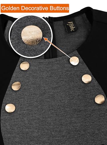 VFSHOW Womens Business Casual Office Work Buttons 3/4 Sleeve Colorblock Cocktail Party Fitted Pencil Sheath Dress3