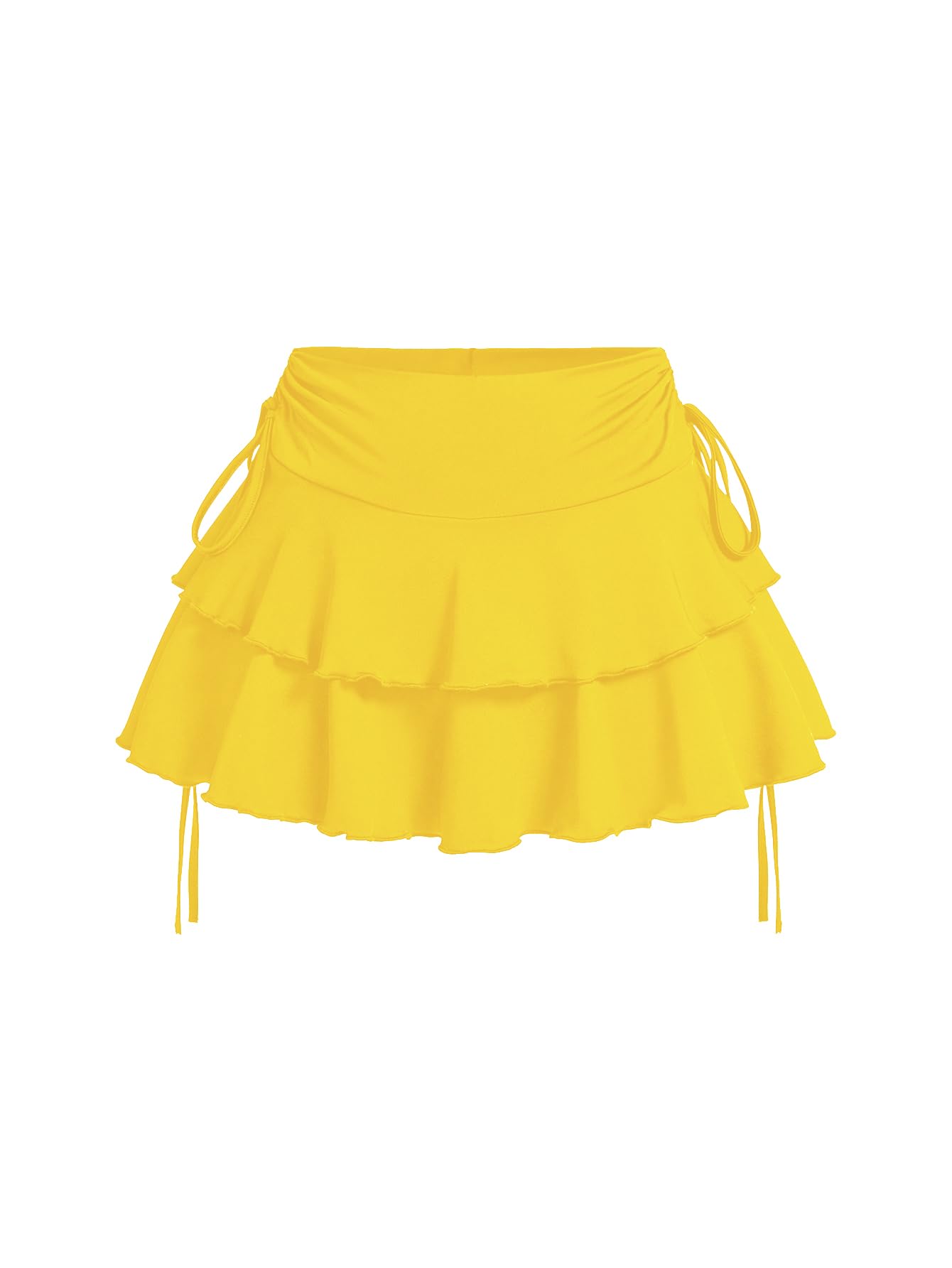 Womens Drawstring Bow Side Mini Skirts Tiered Layer Ruffle Elastic Waist Y2K Coquette Short Skirts