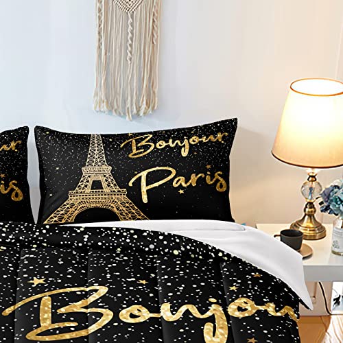 Bducok Eiffel Tower Comforter Set Queen Size Paris Bedding For Kids Girls Gradient Sky Comforter Set Romantic Theme Decor Adult Women Bedroom Decor(Paris Eiffel-Sets30017-Queen) #TOP3