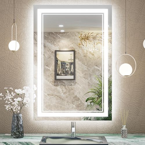 TokeShimi 24x36 Bathroom Mirror with Lights,Frontlit & Backlit Separate Control,Anti-Fog Bathroom LED Vanity Mirror,3 Colors Stepless Dimmable,Shatterproof,UL Listed,CRI90+,Memory Function