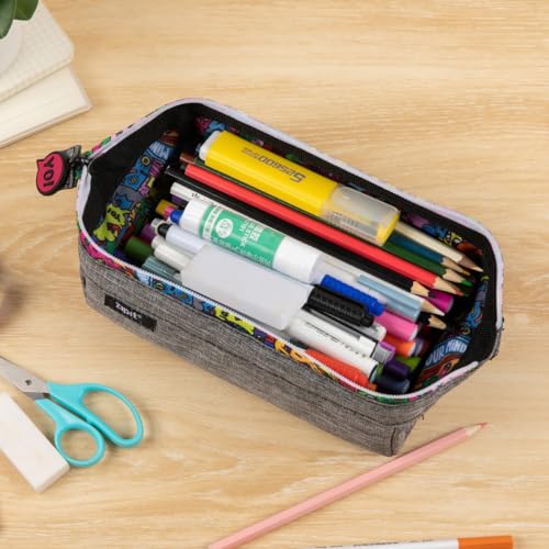 Image of ZIPIT: Lenny Pencil Case - Grey & Doodles - Large Storage Capacity Zipper Pouch, Makeup-Stationery Bag, School, Washable Polyester, Kids-Teens-Adults
