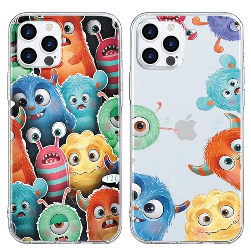 Yimctoie 2 Piezas Kawaii Transparente Funda para iPhone 14 iPhone 13 6,1',Lindo Cartoon Anime Monstruo Patrón Diseño Cover,Carcasa con Proteger Suave TPU Bumper Antigolpes Anti-Arañazos Case,Animal