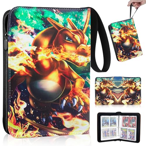 Abiemuce 50 Páginas 900 Bolsillos Álbum de Recortes Tarjetas de para Pokémon,Soporte para Tarjetas de Poliuretano Álbum de Recortes para Pokemon con Cremallera y asa de Correa (400 Bolsillos)