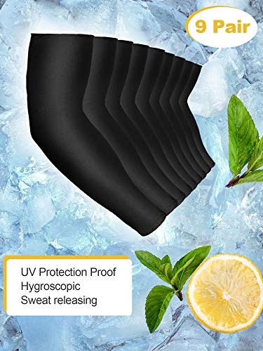 9 Pairs Unisex UV Protection Arm Cooling Sleeves Ice Silk Arm Cover for Men Women, Black2