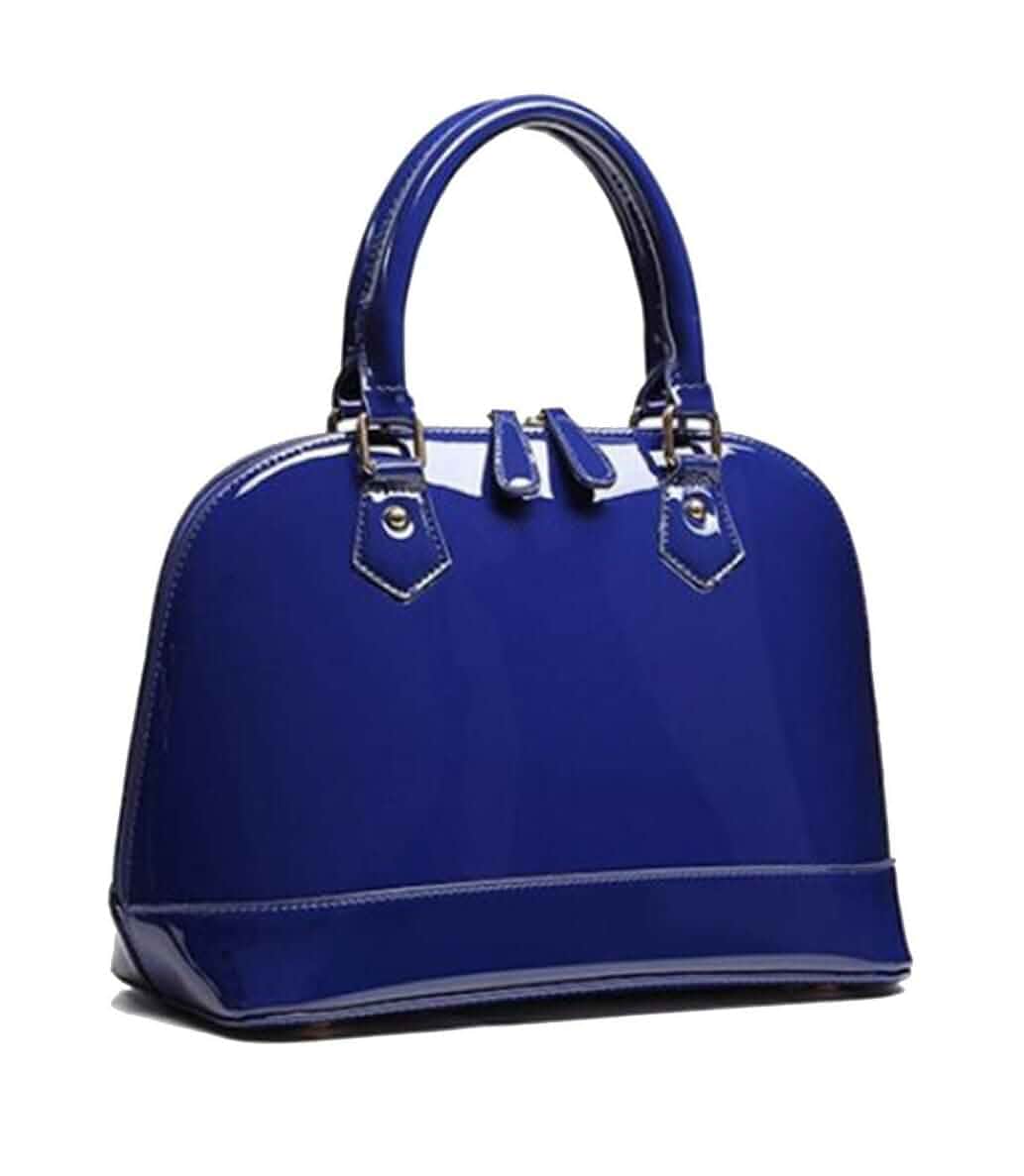 Patent Leather Dome Satchel Purse Zip-around Handbag Multi-Pocket Shoulder Bag Shiny Large Top-handle Shell Bag
