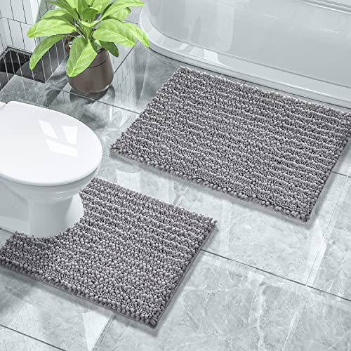 Yimobra Badezimmerteppich-Set, 2-teilig, luxuriöse, flauschige Chenille-WC-Teppiche, U-förmig, für Badezimmer, weiche…