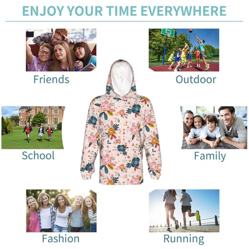 Floral with Rose Kid Hoodies Boys Sweatshirts Girls Pullover with Pocket 6