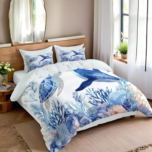 Housse de couette 2 personnes fermeture eclair motif ocean bleu - 3
