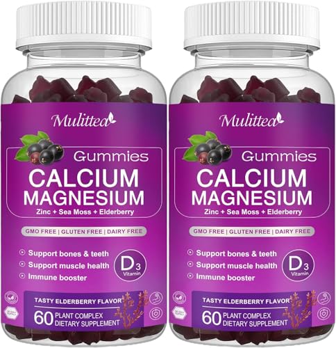 Calcium Magnesium Zinc Gummies with High Absorption Magnesium Glycinate, Potassium -Plant Calcium Supplement w/ D3 & Sea Moss for Bone, Muscles, Calm Mood & Sleep Support- Kids & Adults (2 Pack)