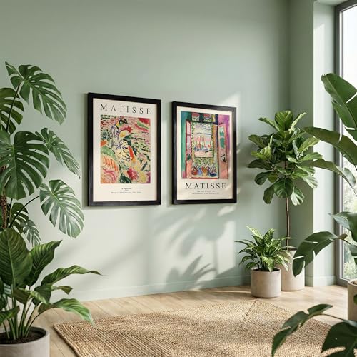 Image of NoWorries Classic Abstract Wall Art Framed Painting Set | Matisse Inspired Modern Art Posters Frame | Premium 300 GSM Paper Print with Synthetic Wooden Frames | Elegant Wall Decor for Living Room, Bedroom, Studio & Office (Set of 2) (BLACK, ART-2, 10X13INCHES)