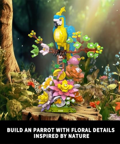 Image of Flowers and Parrot Building Set- 1162pcs, Compatible with Lego Flower, Cute Bird and Succulent Botanical Collection Set