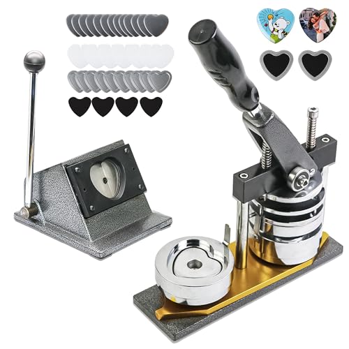 Image of Heart Shaped Fridge Magnet & Badge Maker Machine Kit - 53x57mm DIY Press with 100pcs Heart Button Parts, Metal Cutter Tool for Custom Photo Magnets and Pin Badges Fridge Magnet+500pcsMaterials