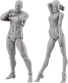 Artists Manikin Blockhead Jointed Mannequin Drawing Figures Body Kun Doll Action Figure Drawing Model Figure Model for Sketching, Painting, Drawing, Artist Male+Female Set - 2pcs (Grey)