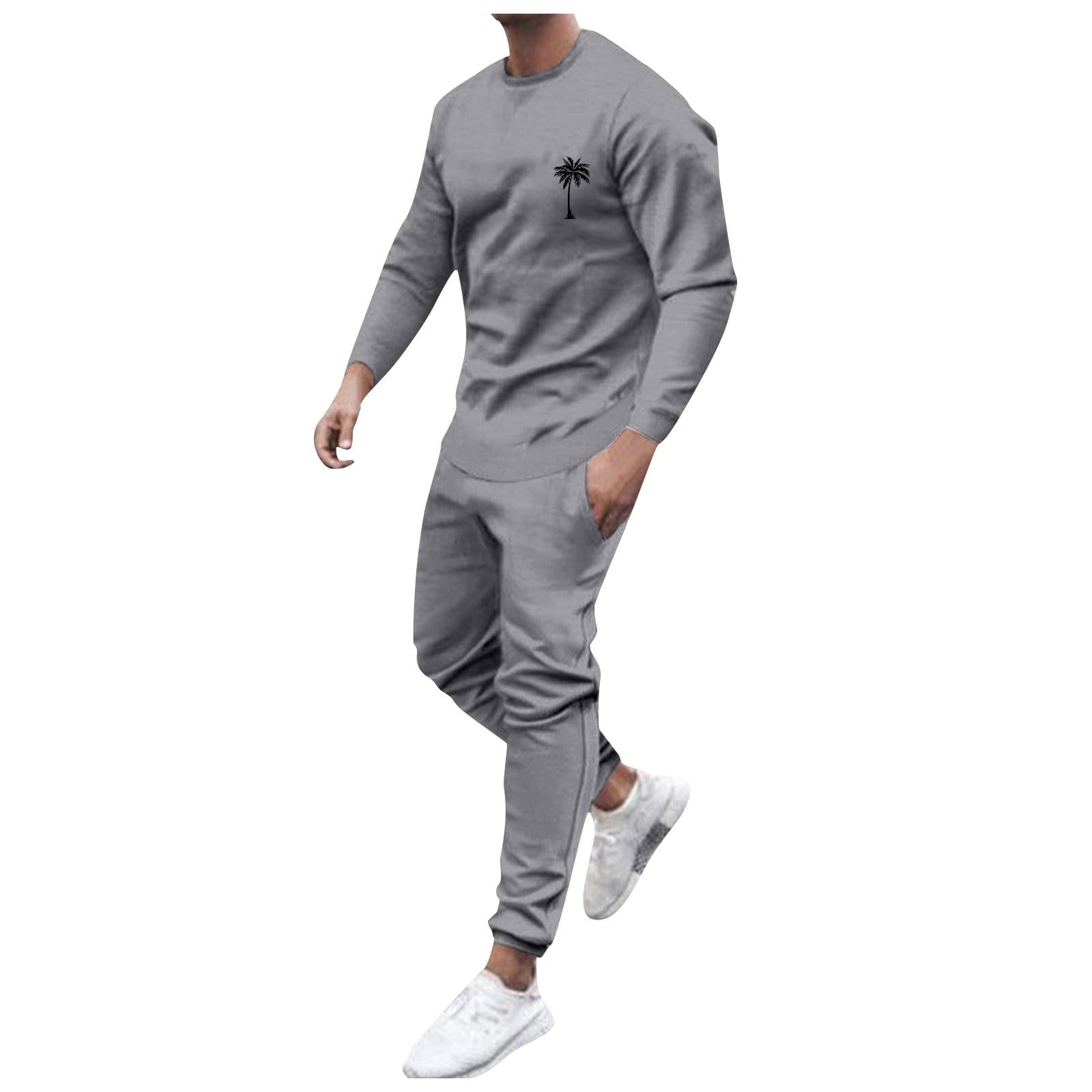 QWUVEDSLoose Casual Beach/Holiday Set for Men with Coconut Tree Colour Gradient Men's Tech Fleece Jogging Suit Men's Set Leisure Suit Men's Cotton