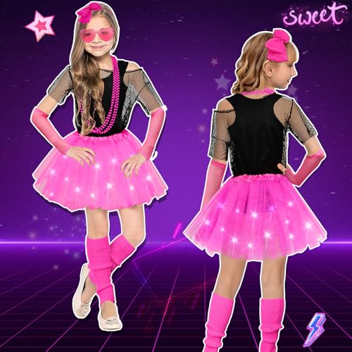 Disfraz para niñas años 80 con accesorios y tutú luminoso miniatura 2