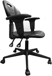 QFdd Silla Giratoria De Laboratorio con Ruedas,Asiento De Trabajo Multifuncional Antiestático Negro,Reposabrazos Doble Sillas De Escritorio De PU, 42-56cm para Oficina Fábrica Colegio