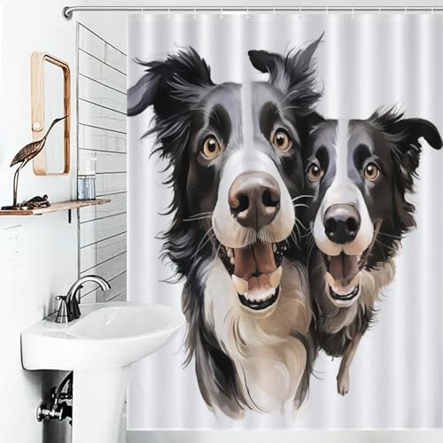Rideau de douche chien tissu lavable imperméable polyester pour baignoire