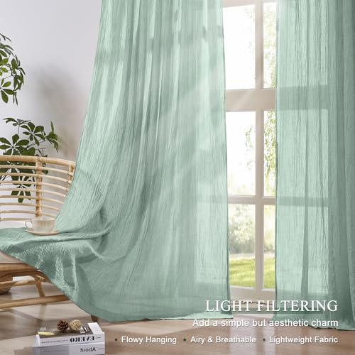Rideaux transparents en coton vert menthe style rustique chic - 3