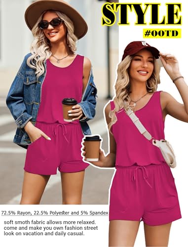 Image of ADOME Rompers for Women Summer Sleeveless Scoop Neck Tank Top Casual Short Jumpsuit Rompers with Pockets