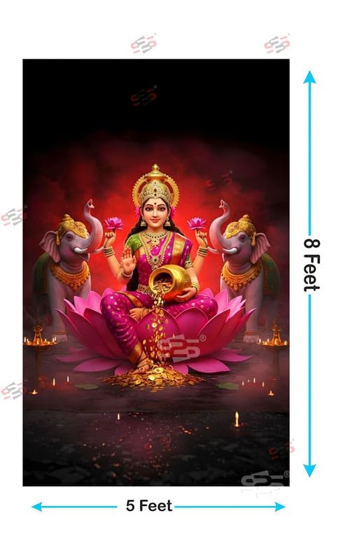 Image of S2S Laxmi Kamalam Backdrop Cloth for Pooja Decoration Traditional, Background Decoration Cloth | Curtain Cloth for All Festival, Functions & Ceremonies - (5 x 8 Feet) (LAXMI KAMALAM)