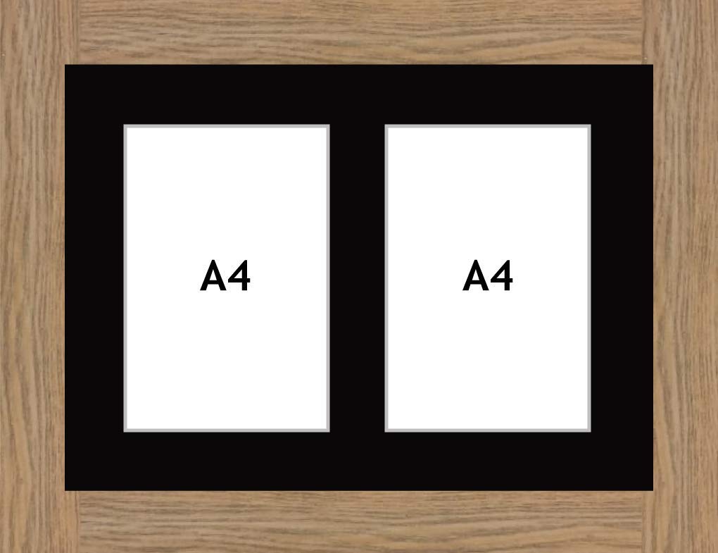 Kwik Picture Framing Ltd Black Photo Frames Multiple Pictures For Wall - Large Multi Photo Frame, Fits 2 A4 Photos, Mount, Oak Frame, Can Be Hung Landscape Or Portrait | Collage Picture Display For Family Gallery Wall